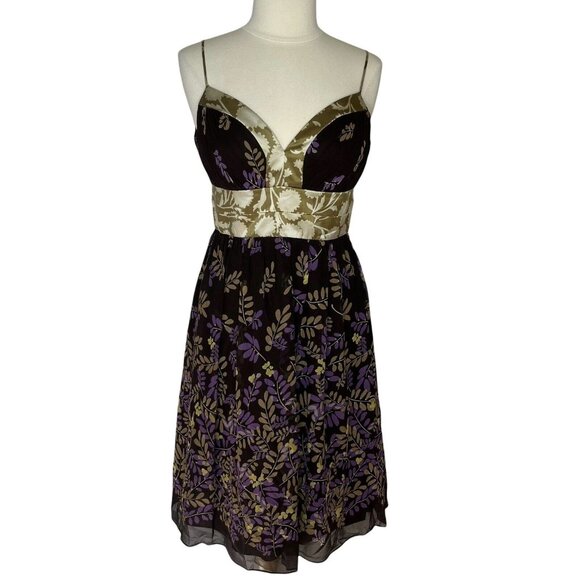OC Silk Party Cocktail Dress Size 10 Brown Purple Gold Sleeveless - Picture 1 of 10